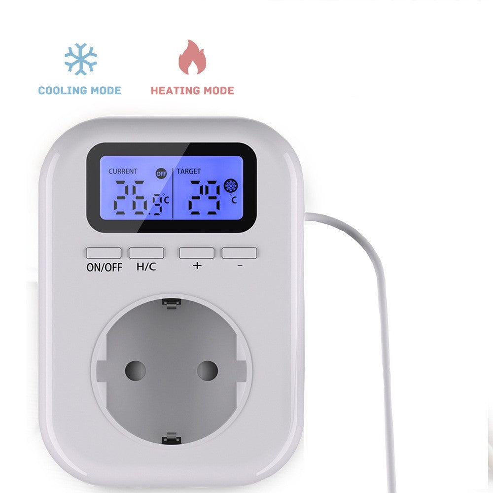 Smart Household Socket with LCD Display and Blue Backlight - Adjustable Temperature Control for Electric Heaters and Refrigeration Appliances