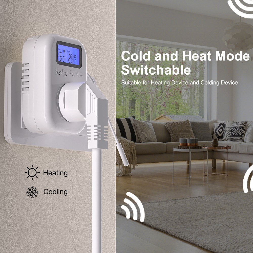 Smart Household Socket with LCD Display and Blue Backlight - Adjustable Temperature Control for Electric Heaters and Refrigeration Appliances