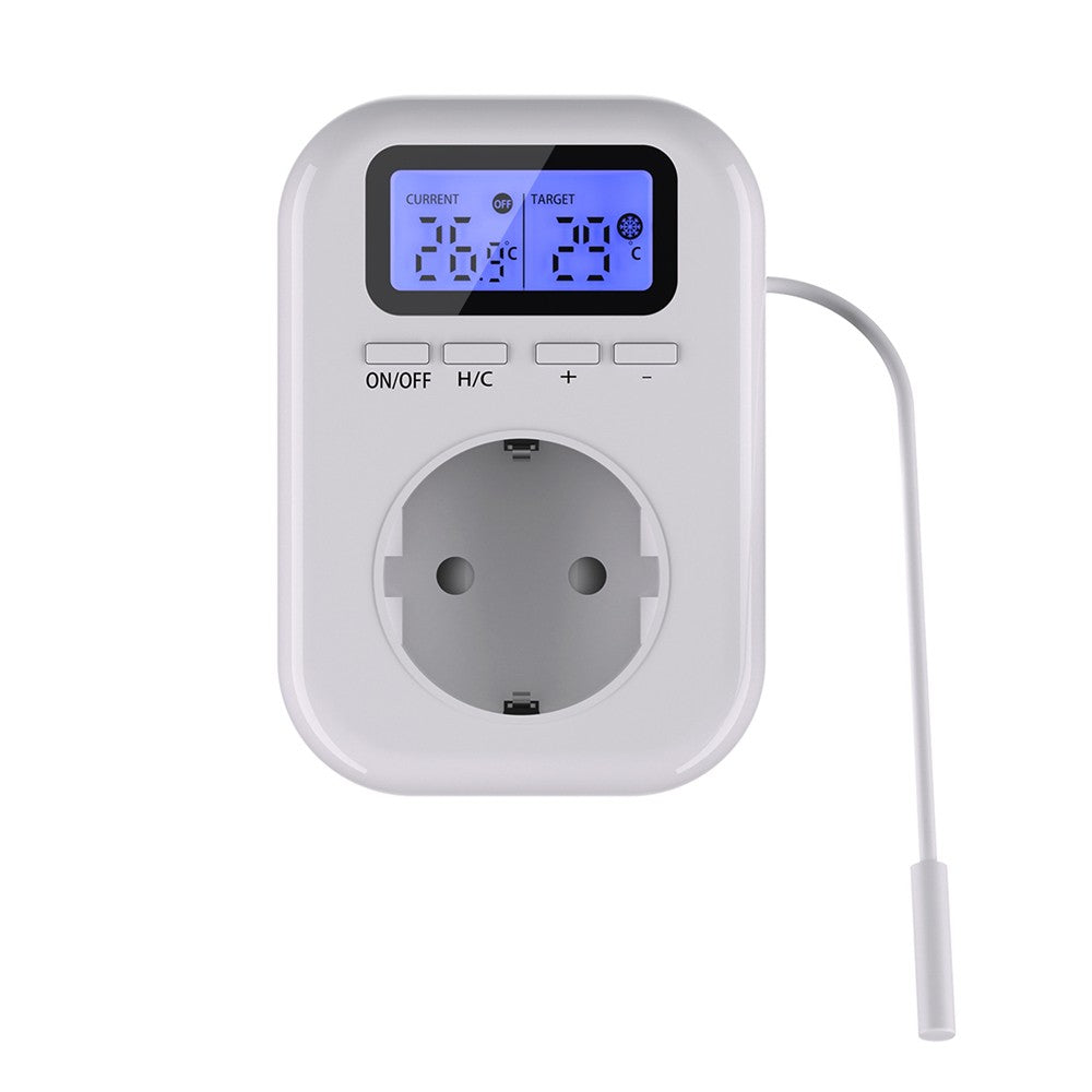 Smart Household Socket with LCD Display and Blue Backlight - Adjustable Temperature Control for Electric Heaters and Refrigeration Appliances