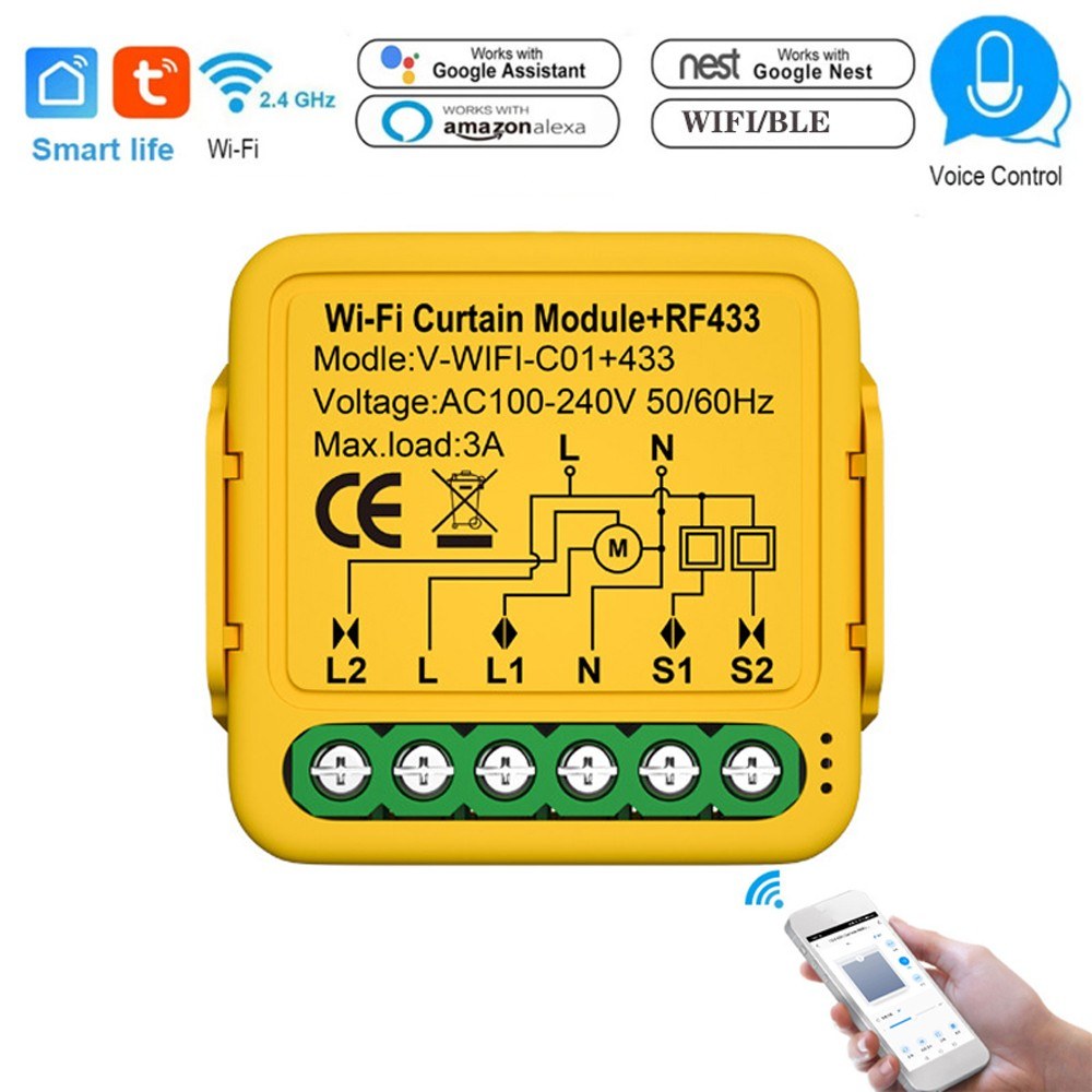Tuya WiFi Smart Curtain Module: Motorized Roller Shutter Switch with APP & Voice Control Compatible with Alexa & Assistant