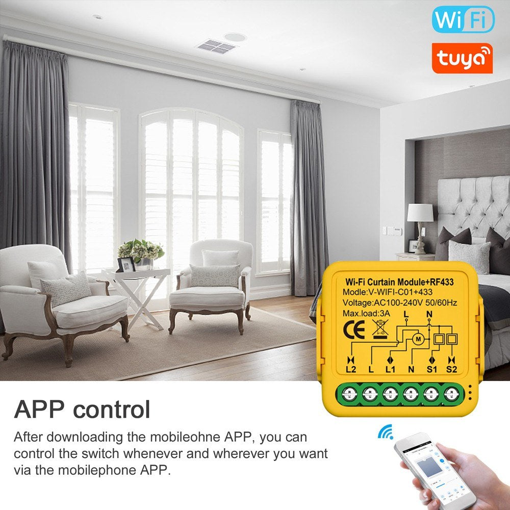 Tuya WiFi Smart Curtain Module: Motorized Roller Shutter Switch with APP & Voice Control Compatible with Alexa & Assistant