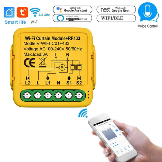 Tuya WiFi Smart Curtain Module: Motorized Roller Shutter Switch with APP & Voice Control Compatible with Alexa & Assistant