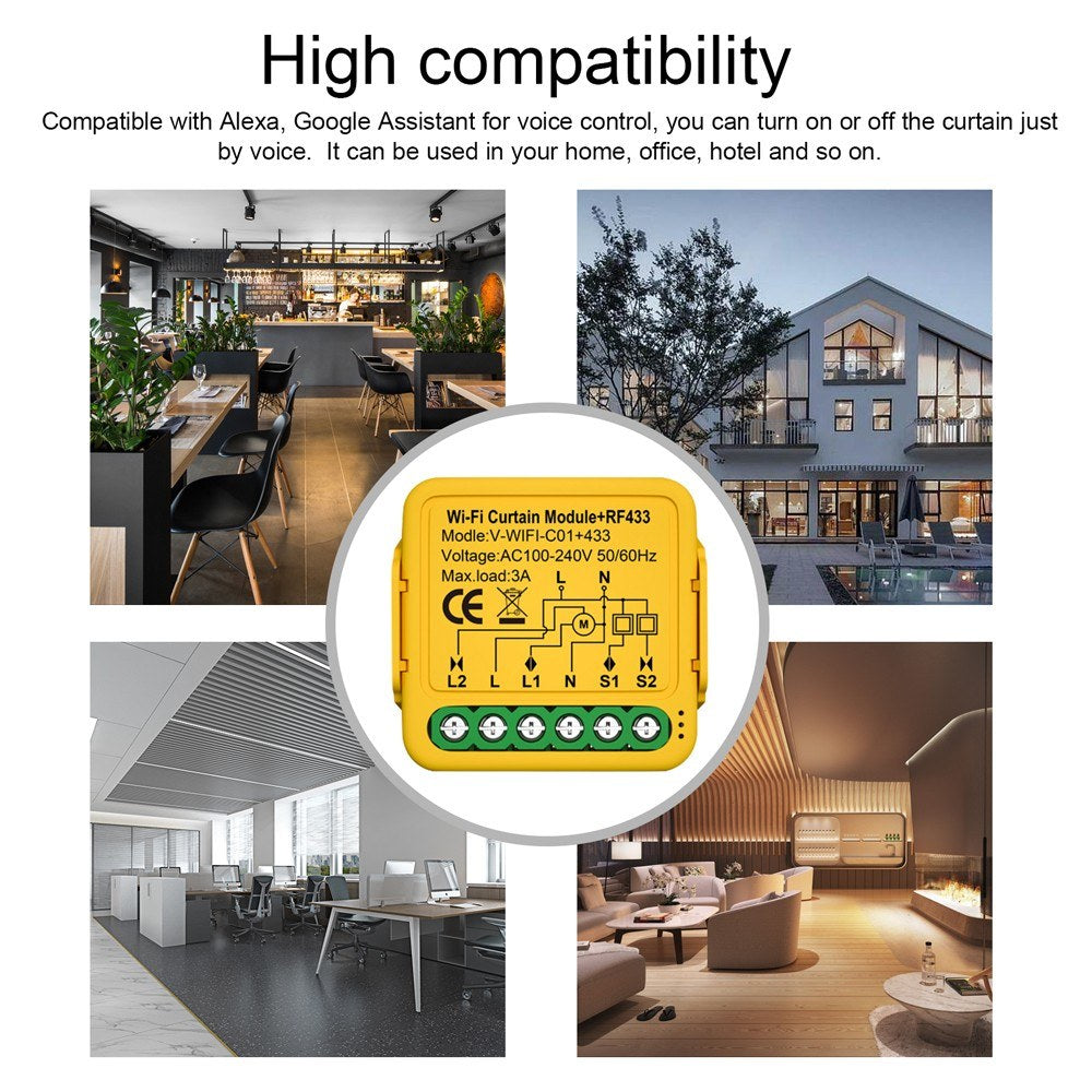 Tuya WiFi Smart Curtain Module: Motorized Roller Shutter Switch with APP & Voice Control Compatible with Alexa & Assistant