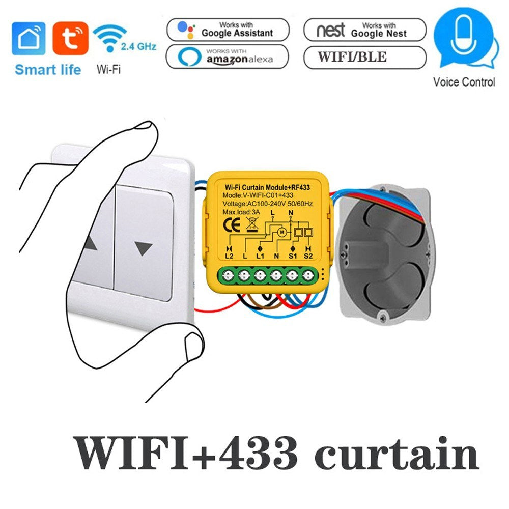 Tuya WiFi Smart Curtain Module: Motorized Roller Shutter Switch with APP & Voice Control Compatible with Alexa & Assistant