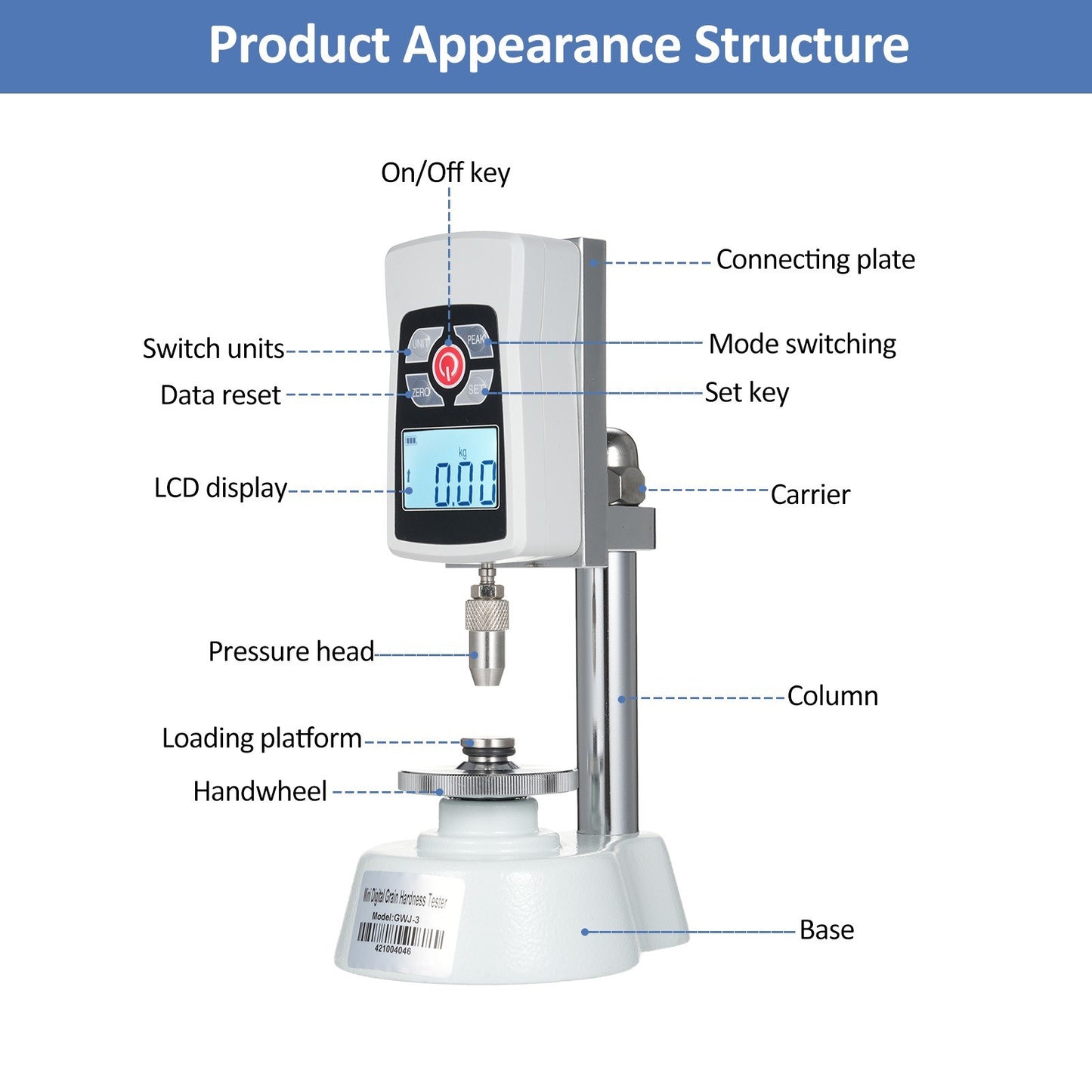 Digital Grain Hardness Tester GWJ-3: Mini Durometer for Seed, Fodder, Paddy, Rice, Cereal