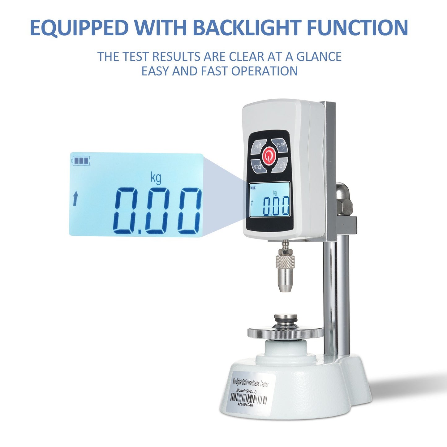 Digital Grain Hardness Tester GWJ-3: Mini Durometer for Seed, Fodder, Paddy, Rice, Cereal