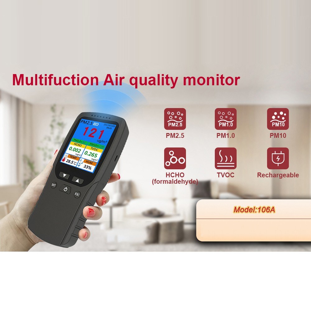 Portable Indoor Air Quality Monitor: PM2.5 Detector & Multifunctional LCD Thermohygrometer