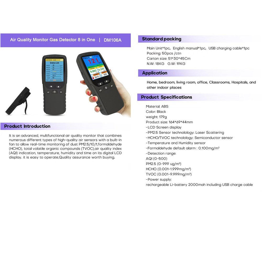 Portable Indoor Air Quality Monitor: PM2.5 Detector & Multifunctional LCD Thermohygrometer