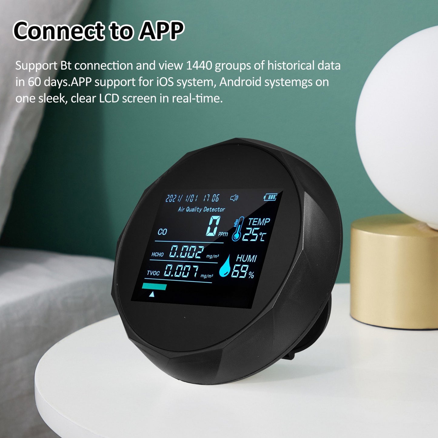 2CO16TB 6-in-1 Portable Air Quality Monitor: Formaldehyde Detector & Analyzer for CO, TVOC, HCHO, Humidity & Temperature