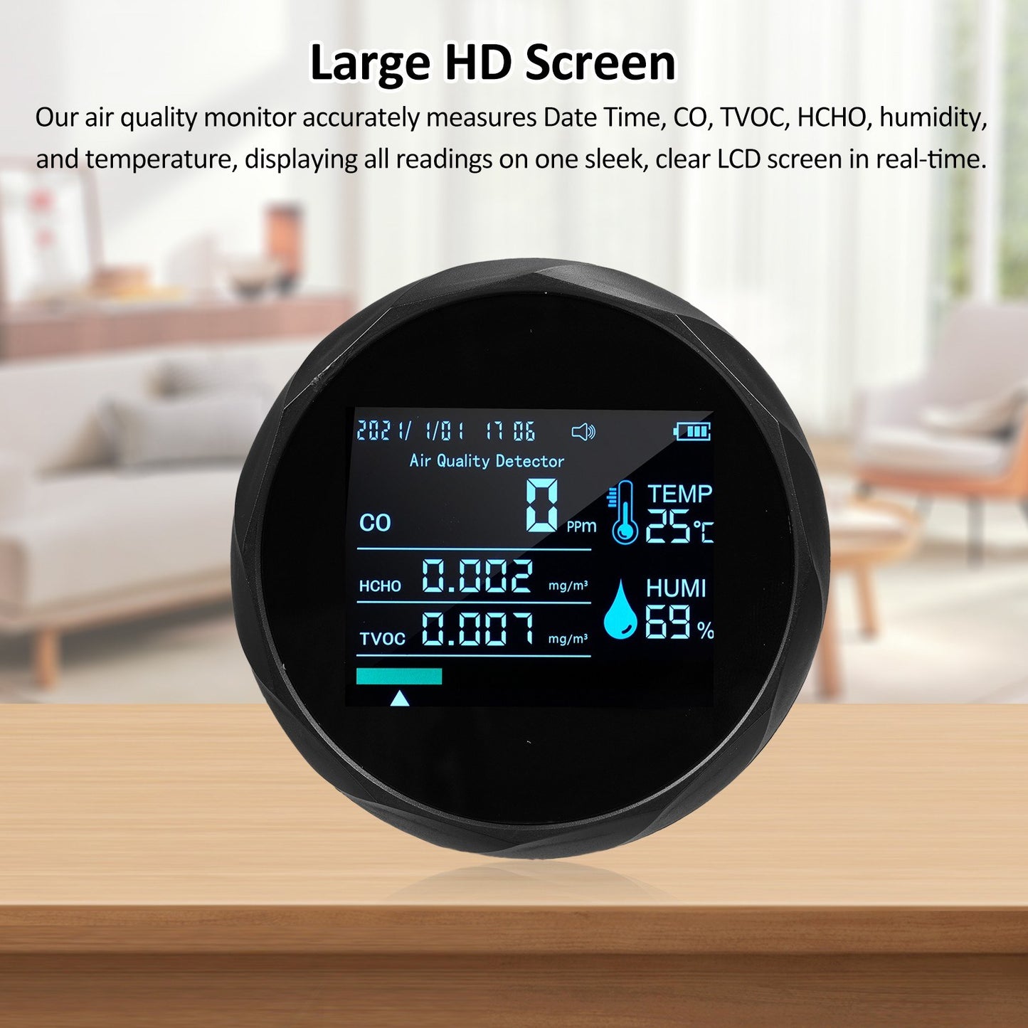 2CO16TB 6-in-1 Portable Air Quality Monitor: Formaldehyde Detector & Analyzer for CO, TVOC, HCHO, Humidity & Temperature