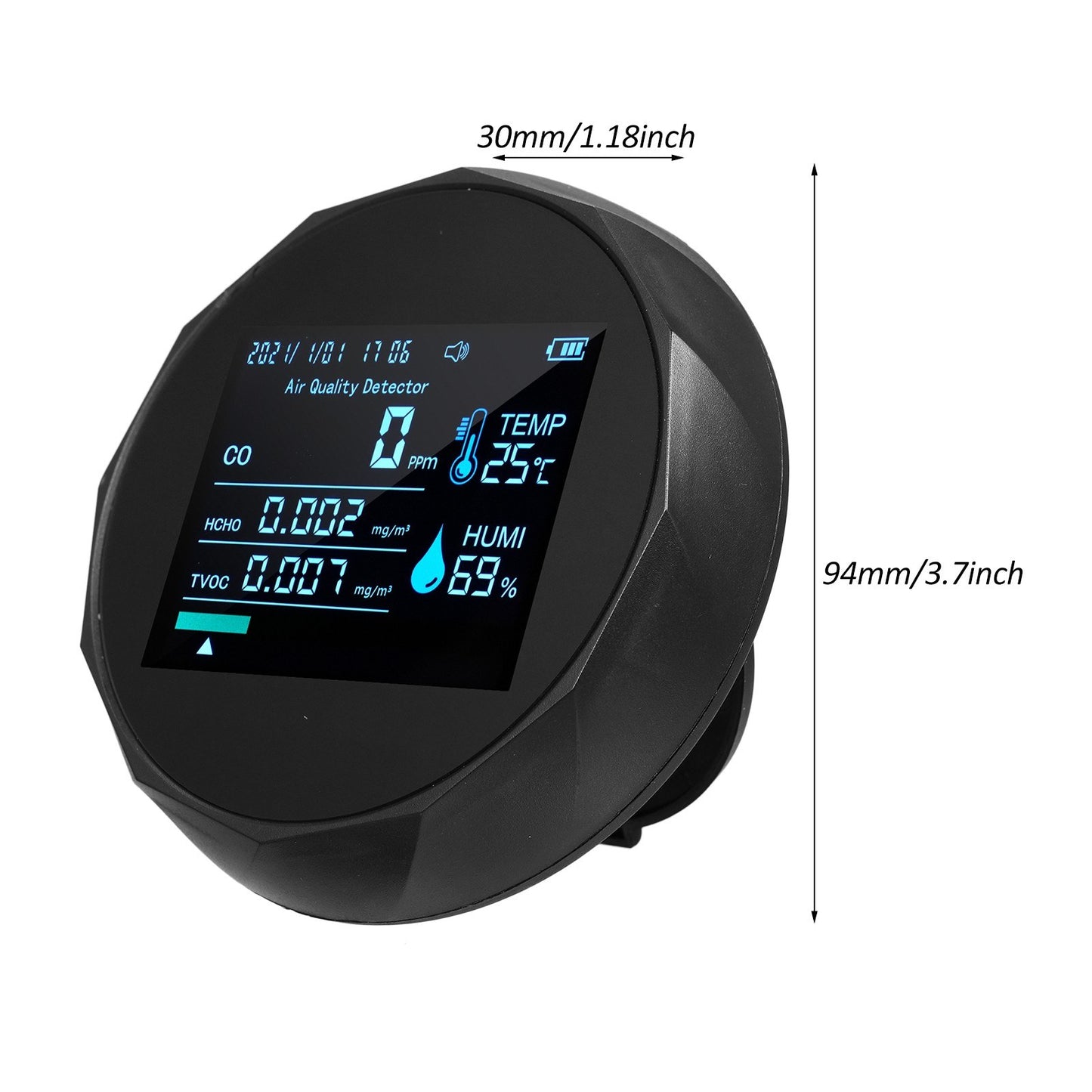 2CO16TB 6-in-1 Portable Air Quality Monitor: Formaldehyde Detector & Analyzer for CO, TVOC, HCHO, Humidity & Temperature