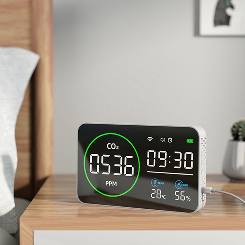 Smart WiFi 4-in-1 CO2 Detector: Portable Indoor Air Quality Monitor for Home, Car & Travel with Alarm