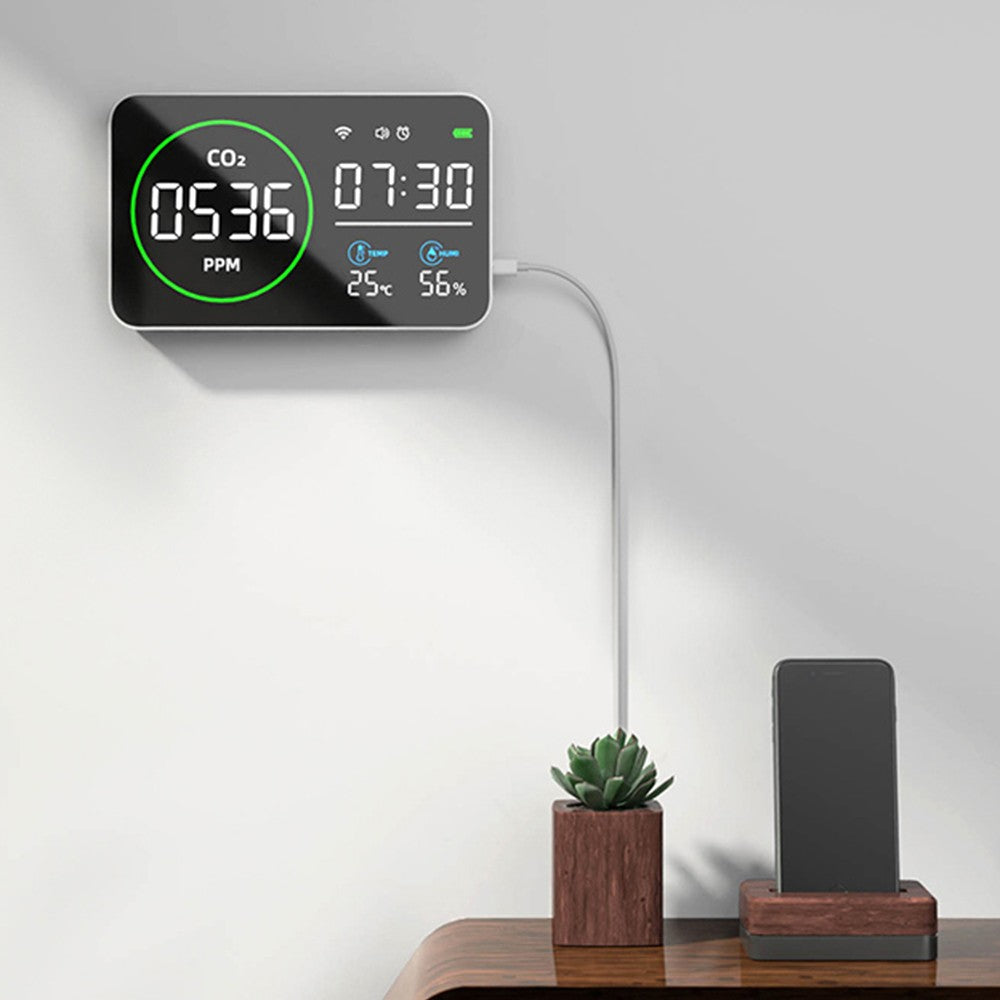 Smart WiFi 4-in-1 CO2 Detector: Portable Indoor Air Quality Monitor for Home, Car & Travel with Alarm