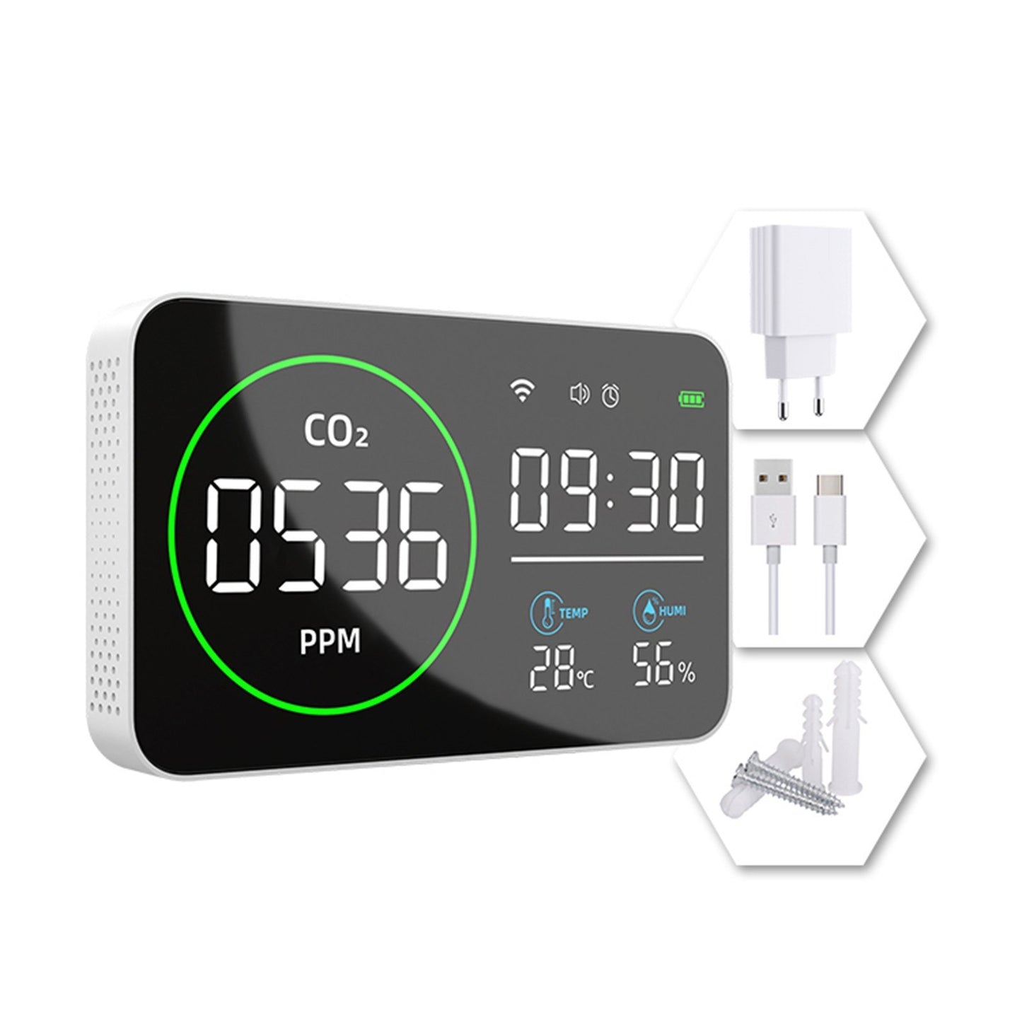 Smart WiFi 4-in-1 CO2 Detector: Portable Indoor Air Quality Monitor for Home, Car & Travel with Alarm
