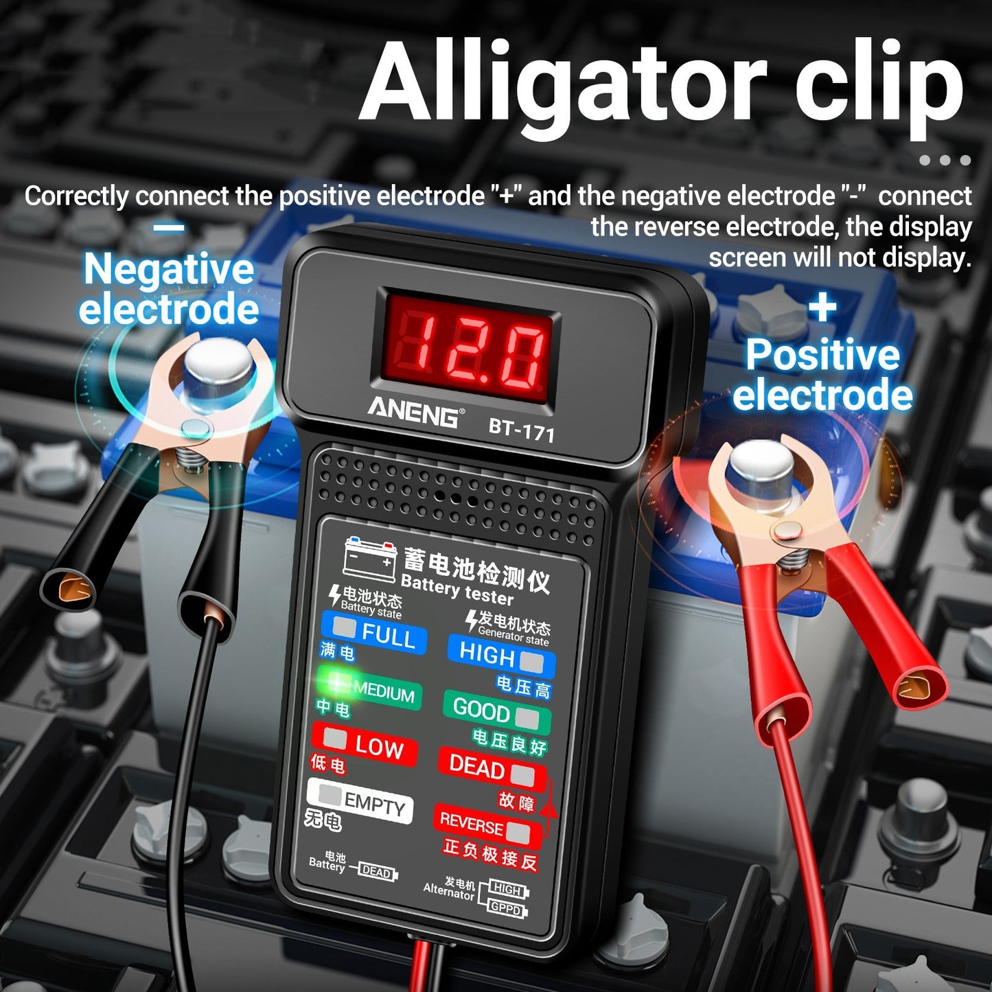 ANENG BT-171 12V Battery Tester with LED Display for Auto Repair and Electricians