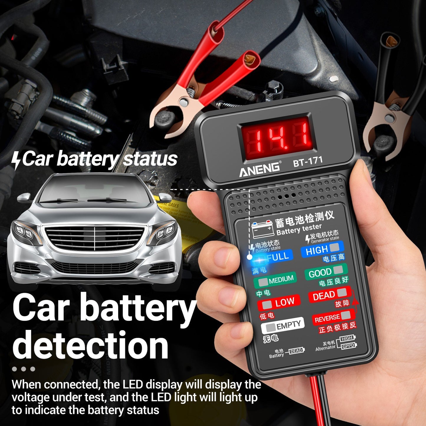 ANENG BT-171 12V Battery Tester with LED Display for Auto Repair and Electricians