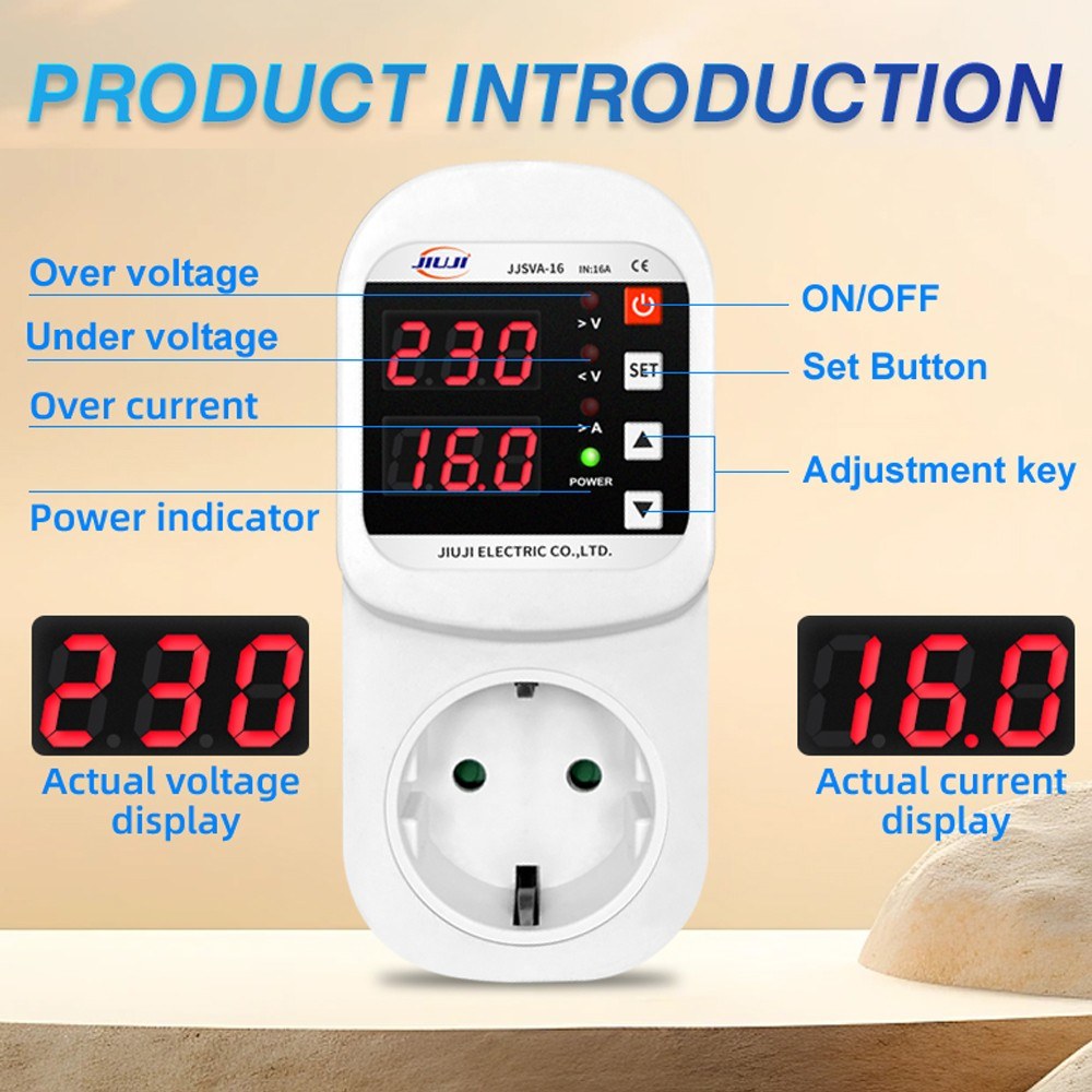 Multifunctional LED Display Voltage & Current Protector Socket with Auto Reset for Refrigerators