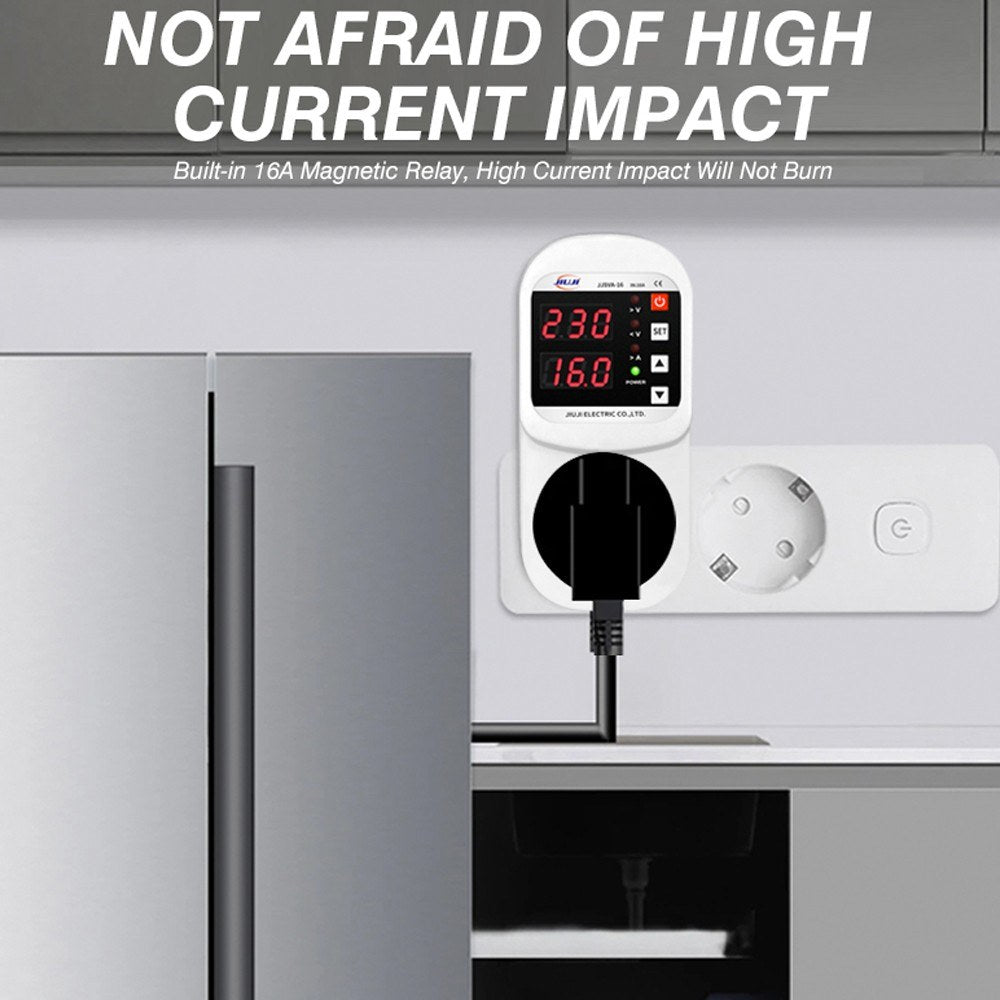 Multifunctional LED Display Voltage & Current Protector Socket with Auto Reset for Refrigerators
