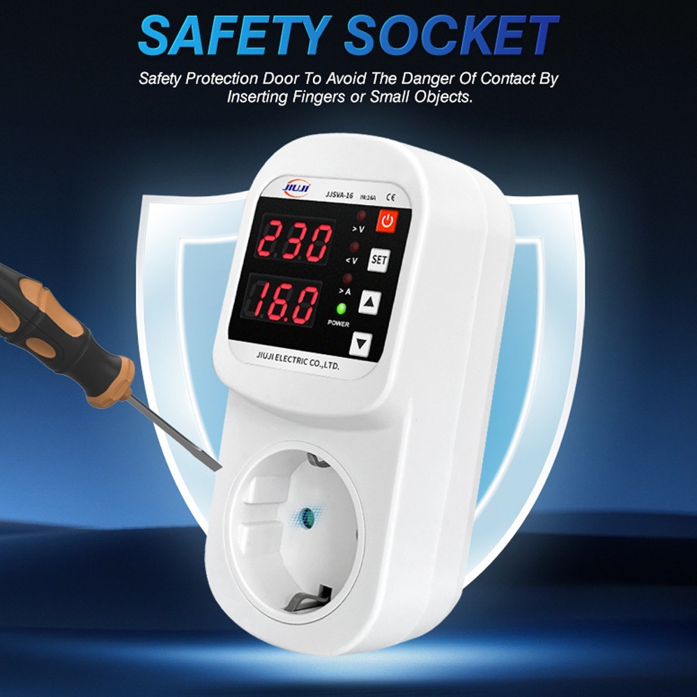 Multifunctional LED Display Voltage & Current Protector Socket with Auto Reset for Refrigerators
