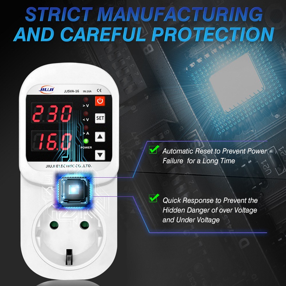 Multifunctional LED Display Voltage & Current Protector Socket with Auto Reset for Refrigerators