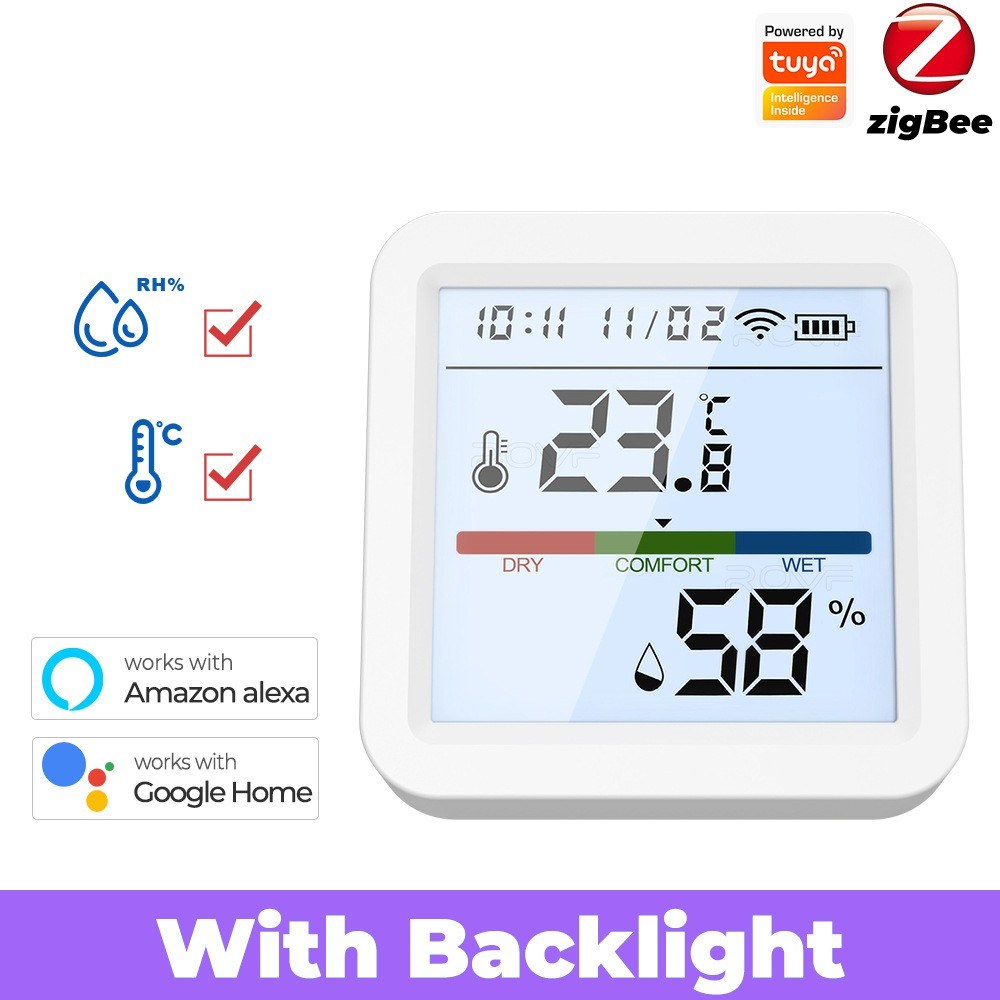 Tuya ZigBee Smart Temperature & Humidity Monitor with LCD, App Control, Alexa & Google Home Compatible