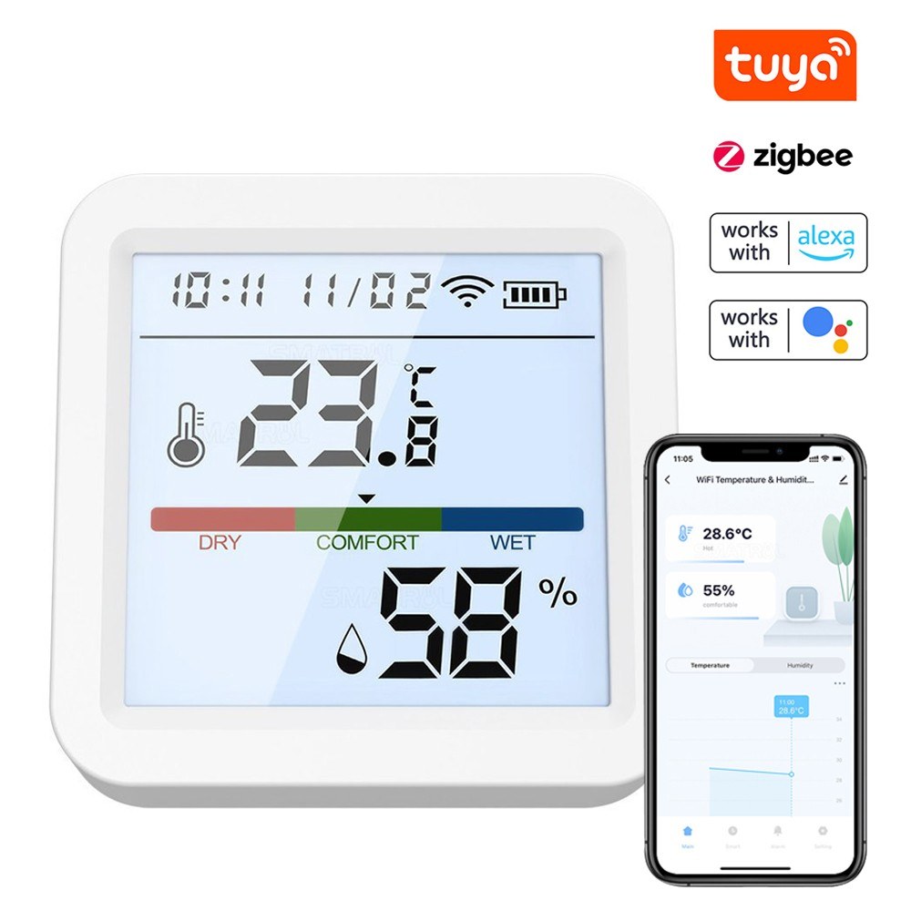 Tuya ZigBee Smart Temperature & Humidity Monitor with LCD, App Control, Alexa & Google Home Compatible