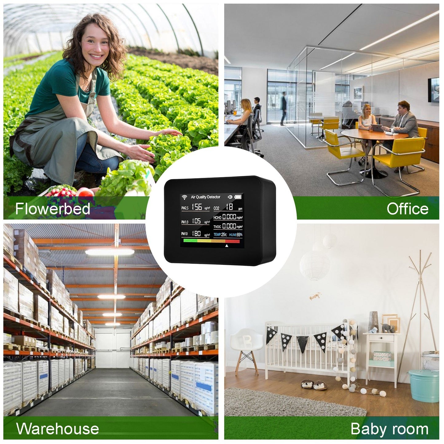 Tuya 13-in-1 WiFi Indoor Air Quality Monitor: CO₂, TVOC, HCHO, PM2.5, PM1.0, PM10, Humidity & Temperature Detector with Alarm & Timer for Home, Office, School, Hotel