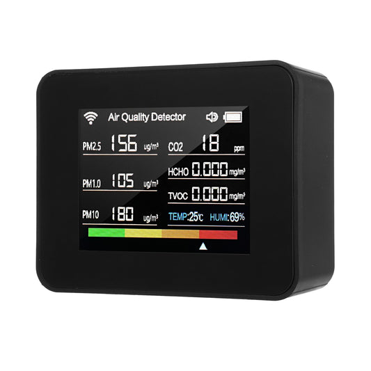 Tuya 13-in-1 WiFi Indoor Air Quality Monitor: CO₂, TVOC, HCHO, PM2.5, PM1.0, PM10, Humidity & Temperature Detector with Alarm & Timer for Home, Office, School, Hotel