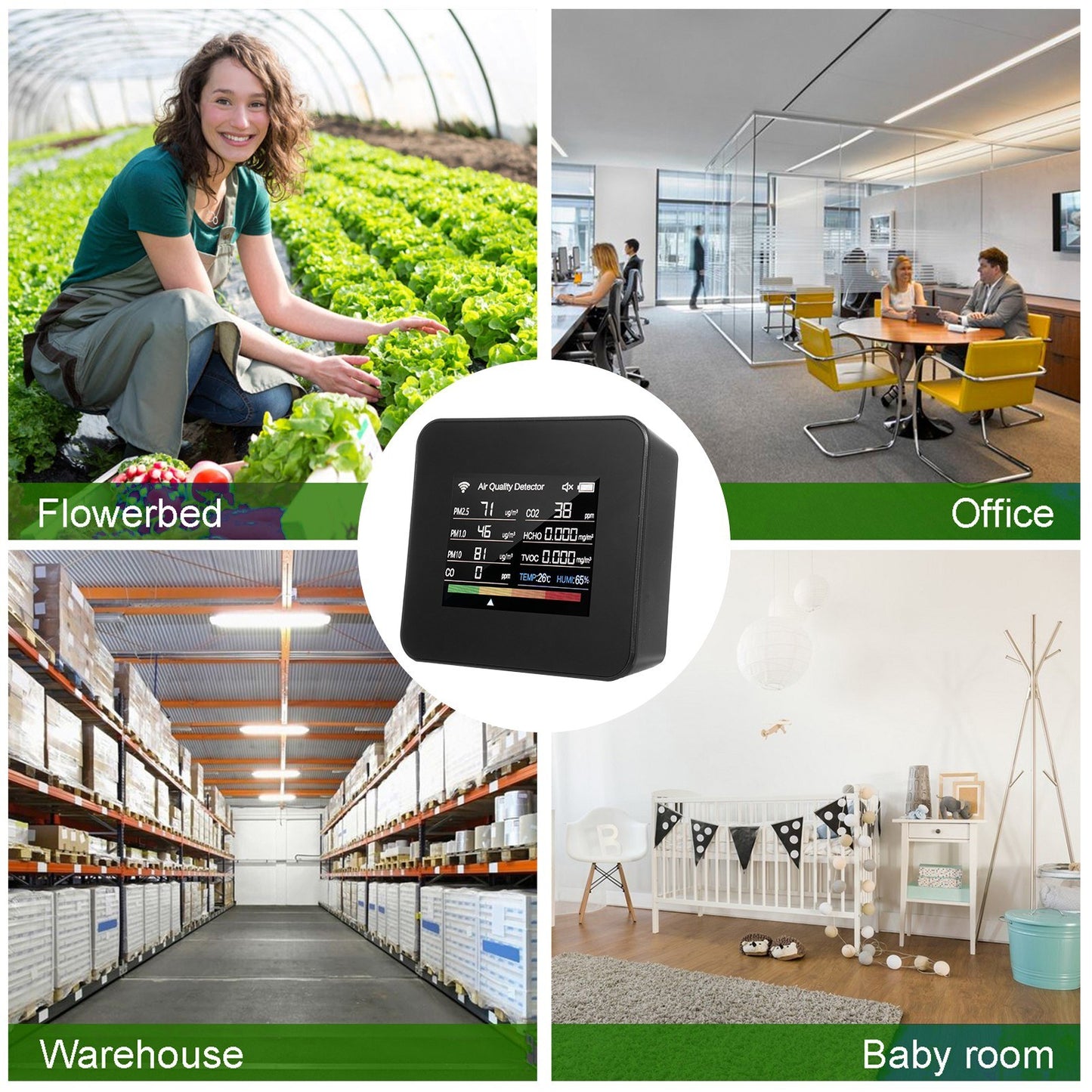 14-in-1 WiFi Indoor Air Quality Monitor with CO₂/CO/TVOC/HCHO Detection, Temperature & Humidity Sensors, 2.8-inch TFT Display, App Control & Timer Functions