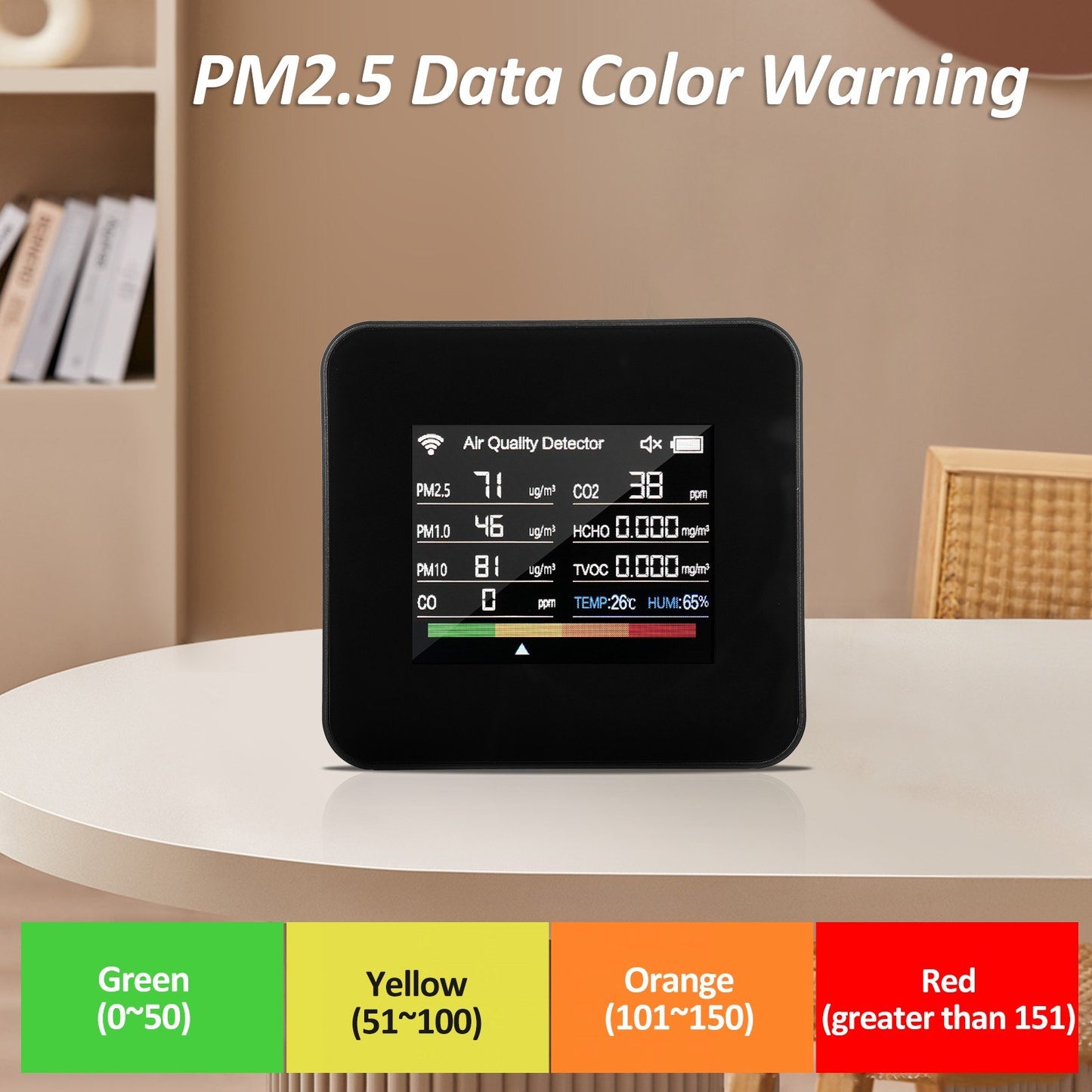 14-in-1 WiFi Indoor Air Quality Monitor with CO₂/CO/TVOC/HCHO Detection, Temperature & Humidity Sensors, 2.8-inch TFT Display, App Control & Timer Functions
