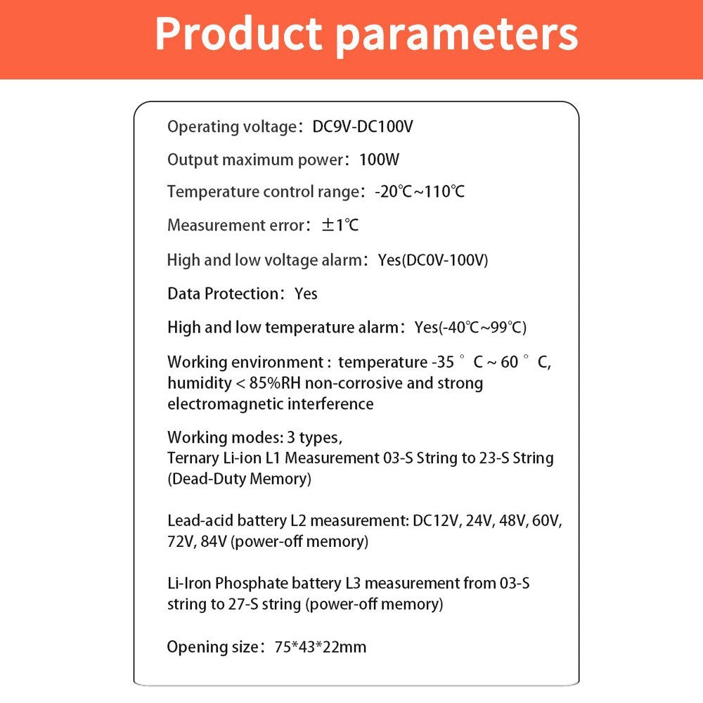 Digital Battery Capacity & Voltage Tester 9V-100V with LCD Backlight for Lithium, Lead-acid, and LiFePO4 Batteries