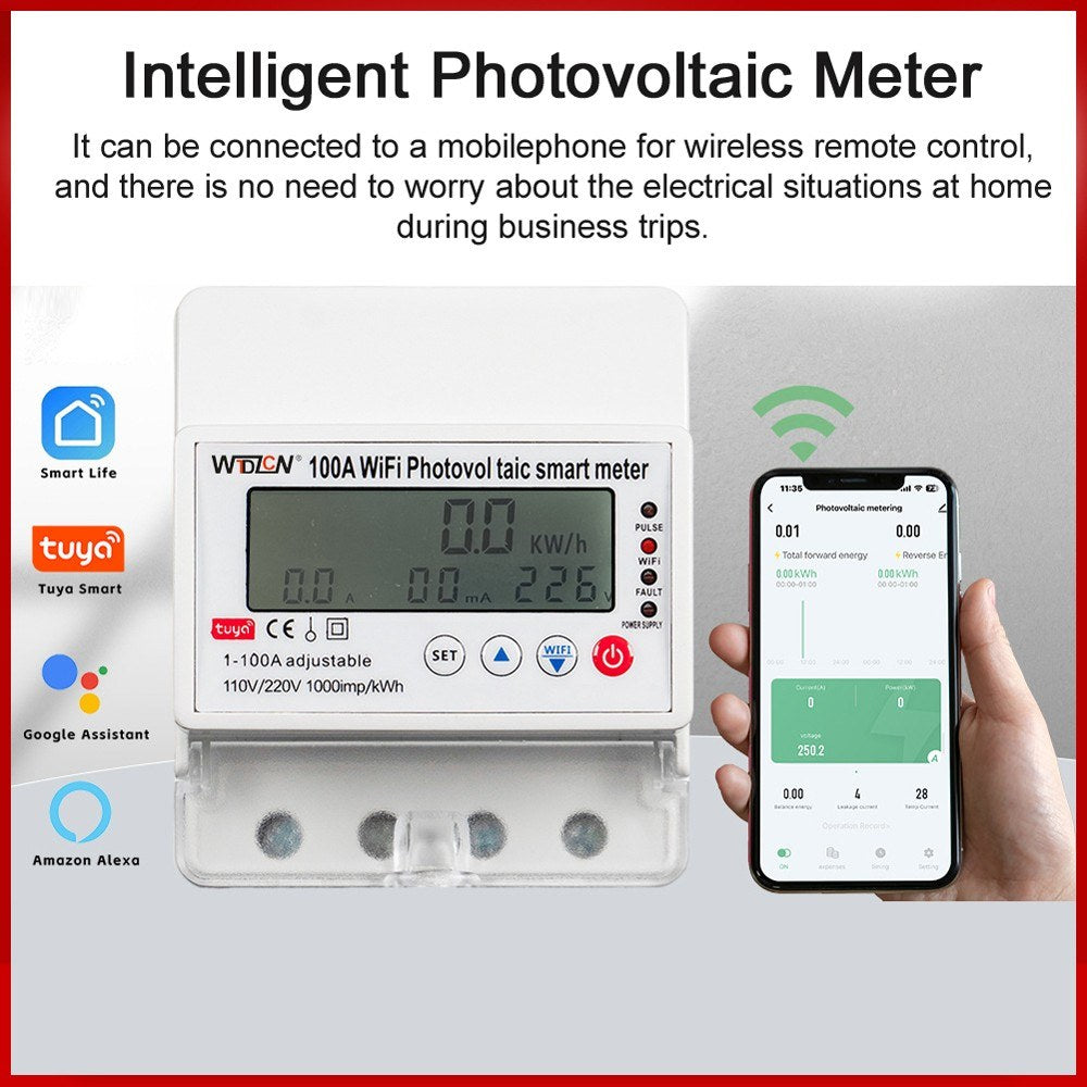 Tuya WiFi Smart Solar Meter Breaker Timer Multi-Functional Bidirectional Hour Meter for Home Electronics Remote Control