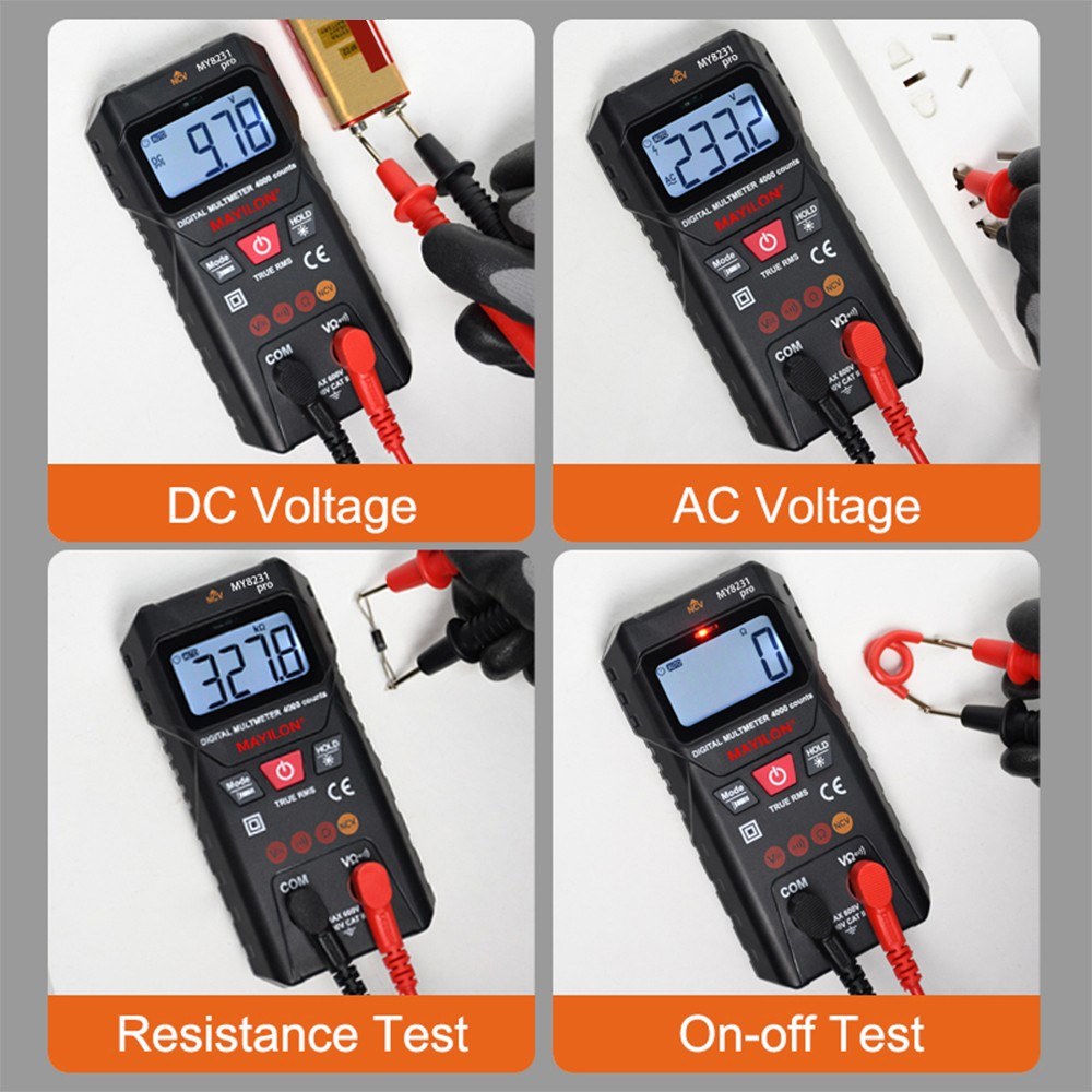 MAYILON Digital Multimeter with NCV Detection, TRMS 4000 Counts, Auto/Manual Mode, Backlit LCD, Data Hold, AC/DC Voltage & Resistance Testing