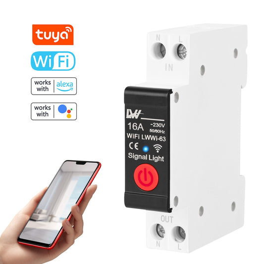 WiFi Smart Circuit Breaker with Energy Monitoring, Tuya App Remote Control, Alexa & Google Assistant Compatible, 16A