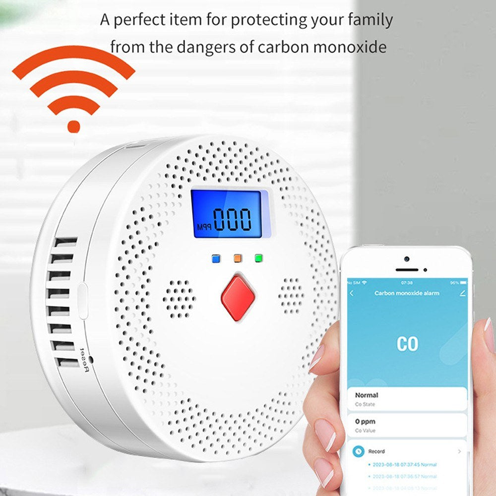 Portable WiFi CO Detector: Tuya Electrochemical Sensor, LCD Display, Sound & Light Alarm, Low Battery Alert