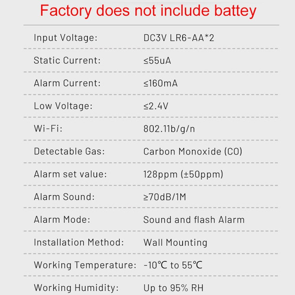 Portable WiFi CO Detector: Tuya Electrochemical Sensor, LCD Display, Sound & Light Alarm, Low Battery Alert