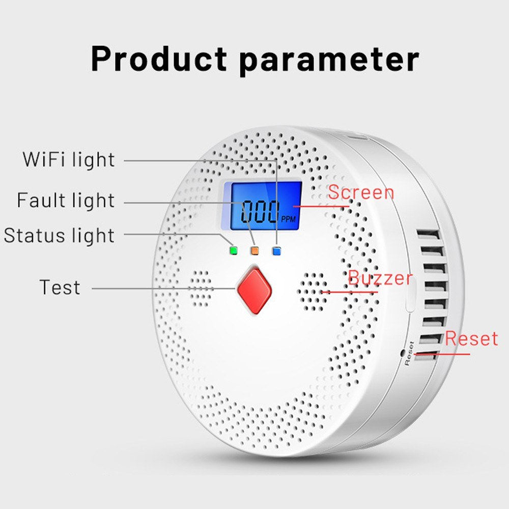 Portable WiFi CO Detector: Tuya Electrochemical Sensor, LCD Display, Sound & Light Alarm, Low Battery Alert