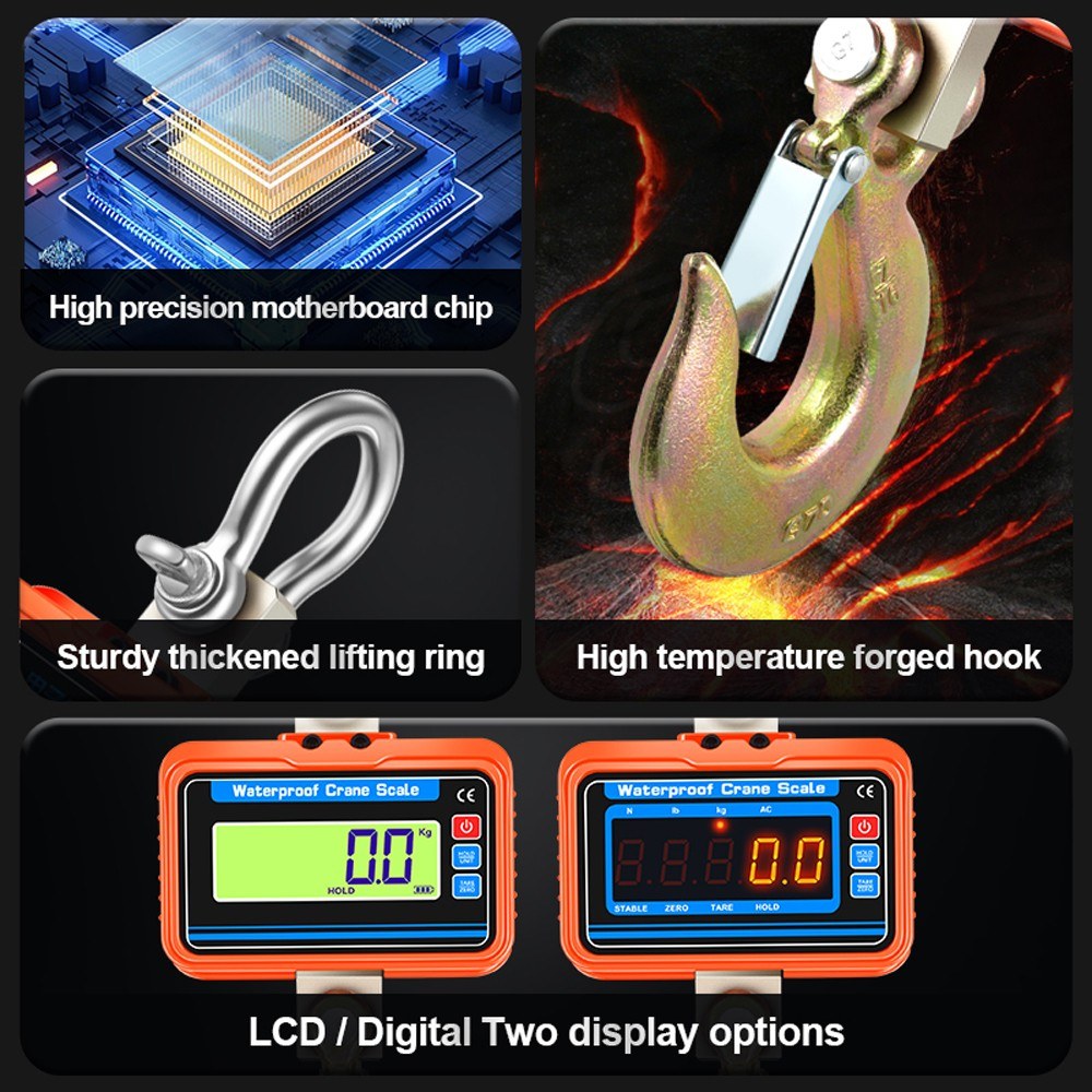 Waterproof Heavy Duty Digital Luggage Scale with Remote Controller - High Accuracy, Multifunctional Display, Hook Hung Design