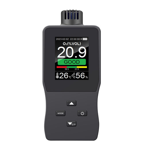 Portable Handheld Digital Oxygen Detector with Alarm, USB Rechargeable 2.8 TFT LCD Oxygen Meter for O₂, Temperature & Humidity - Ideal for Car, Home, Office, School, Hospital