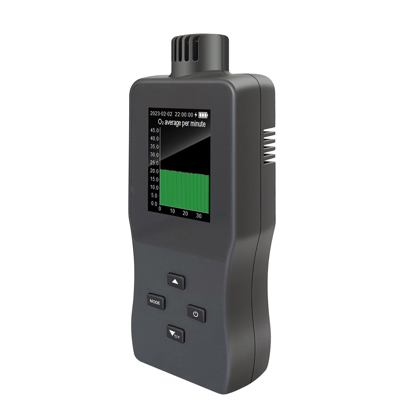 Portable Handheld Digital Oxygen Detector with Alarm, USB Rechargeable 2.8 TFT LCD Oxygen Meter for O₂, Temperature & Humidity - Ideal for Car, Home, Office, School, Hospital