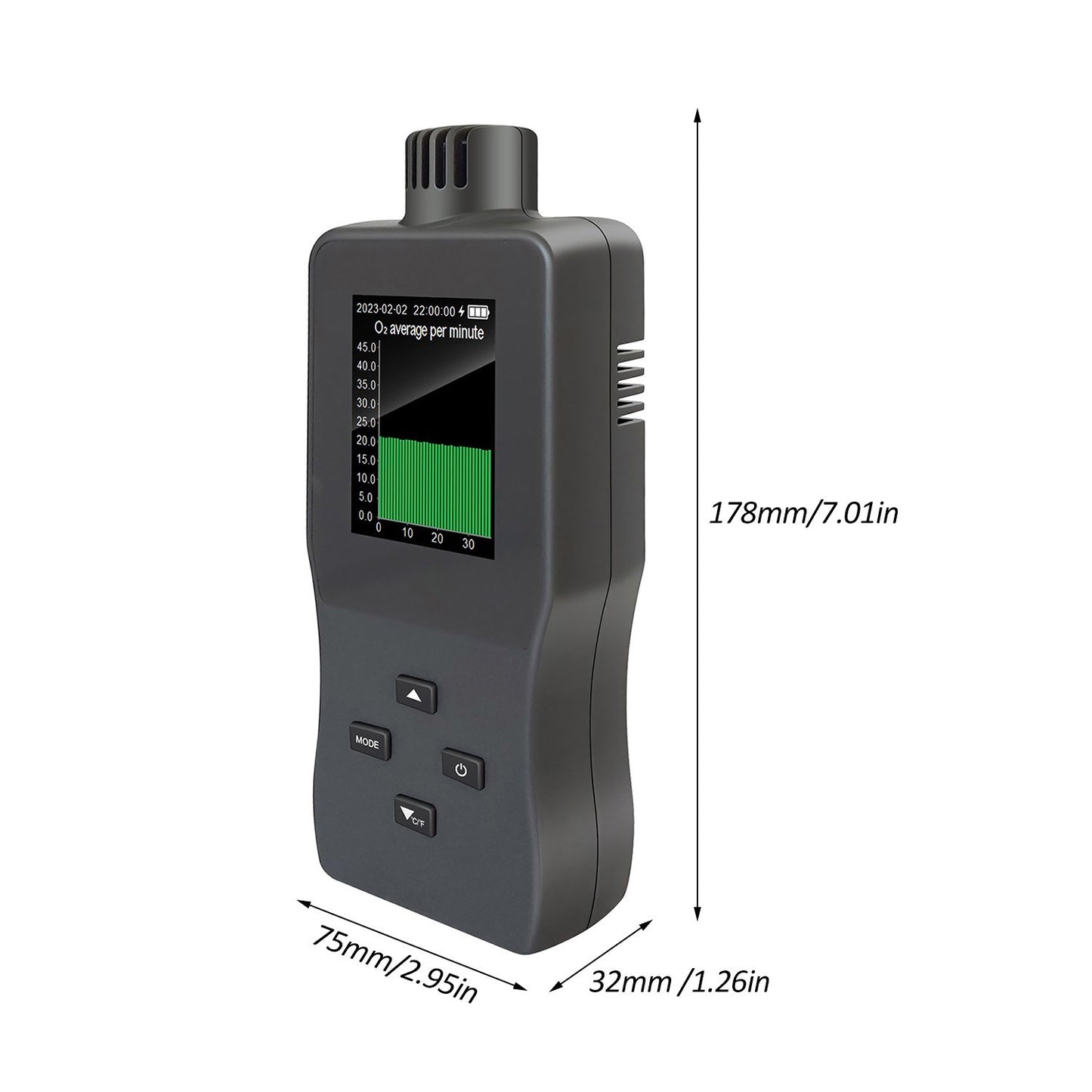 Portable Handheld Digital Oxygen Detector with Alarm, USB Rechargeable 2.8 TFT LCD Oxygen Meter for O₂, Temperature & Humidity - Ideal for Car, Home, Office, School, Hospital