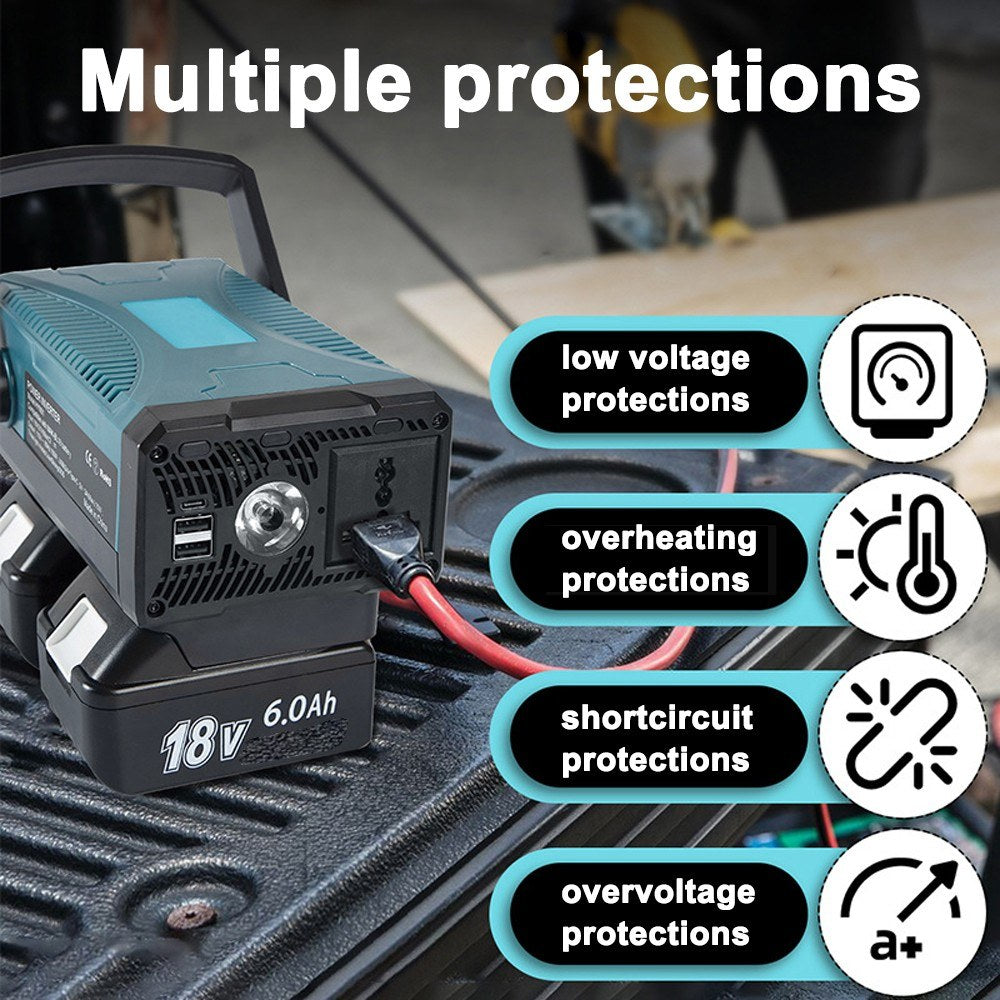 Portable Outdoor Battery Inverter & Tool Recharger - 110V to 220V Modified Sine Wave