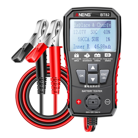 ANENG BT82 Car Battery Analyzer 12V/24V, Portable Digital Tester for Start, Load, and Charging Systems, Clear LCD Display, Auto/Motorcycle Fault Detector