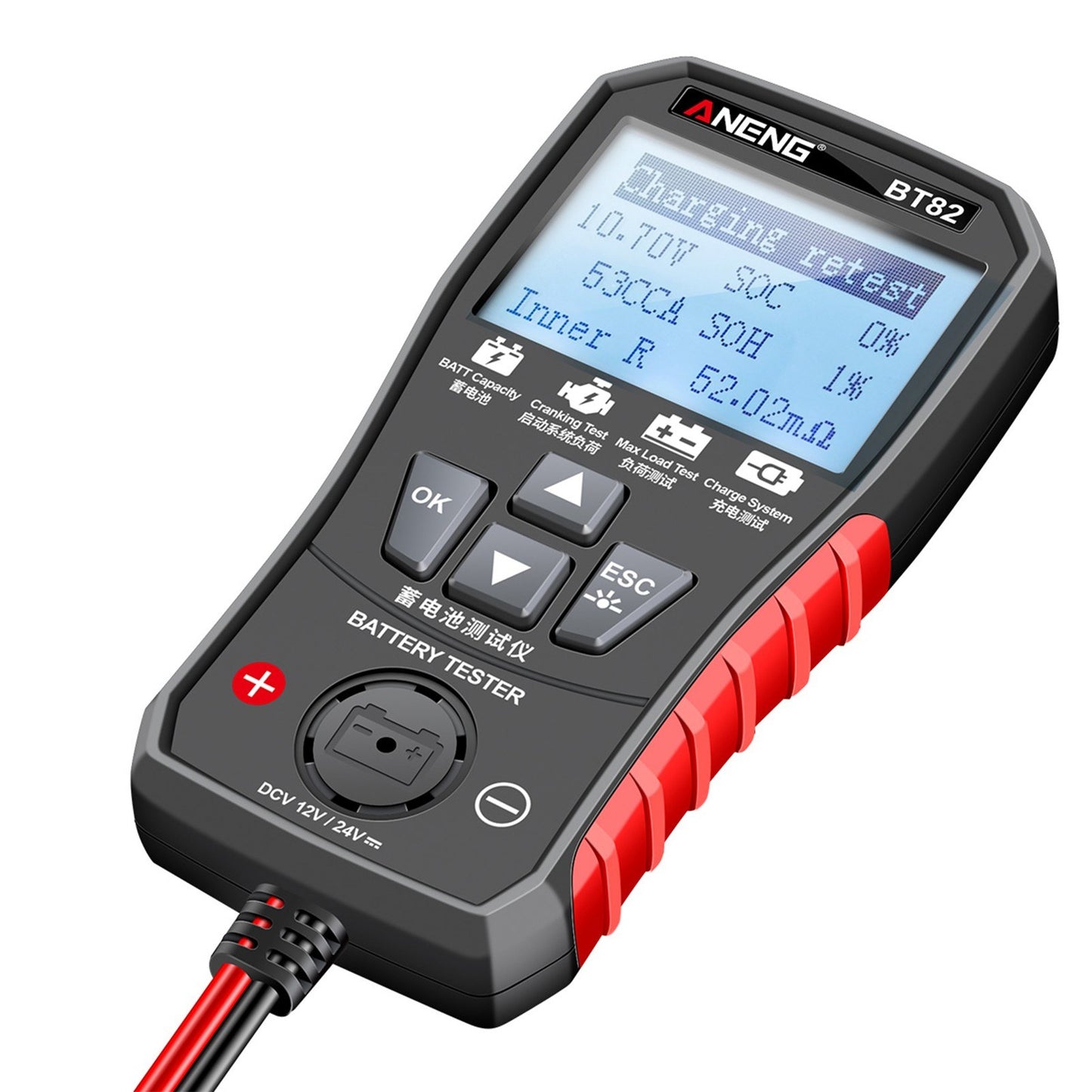 ANENG BT82 Car Battery Analyzer 12V/24V, Portable Digital Tester for Start, Load, and Charging Systems, Clear LCD Display, Auto/Motorcycle Fault Detector