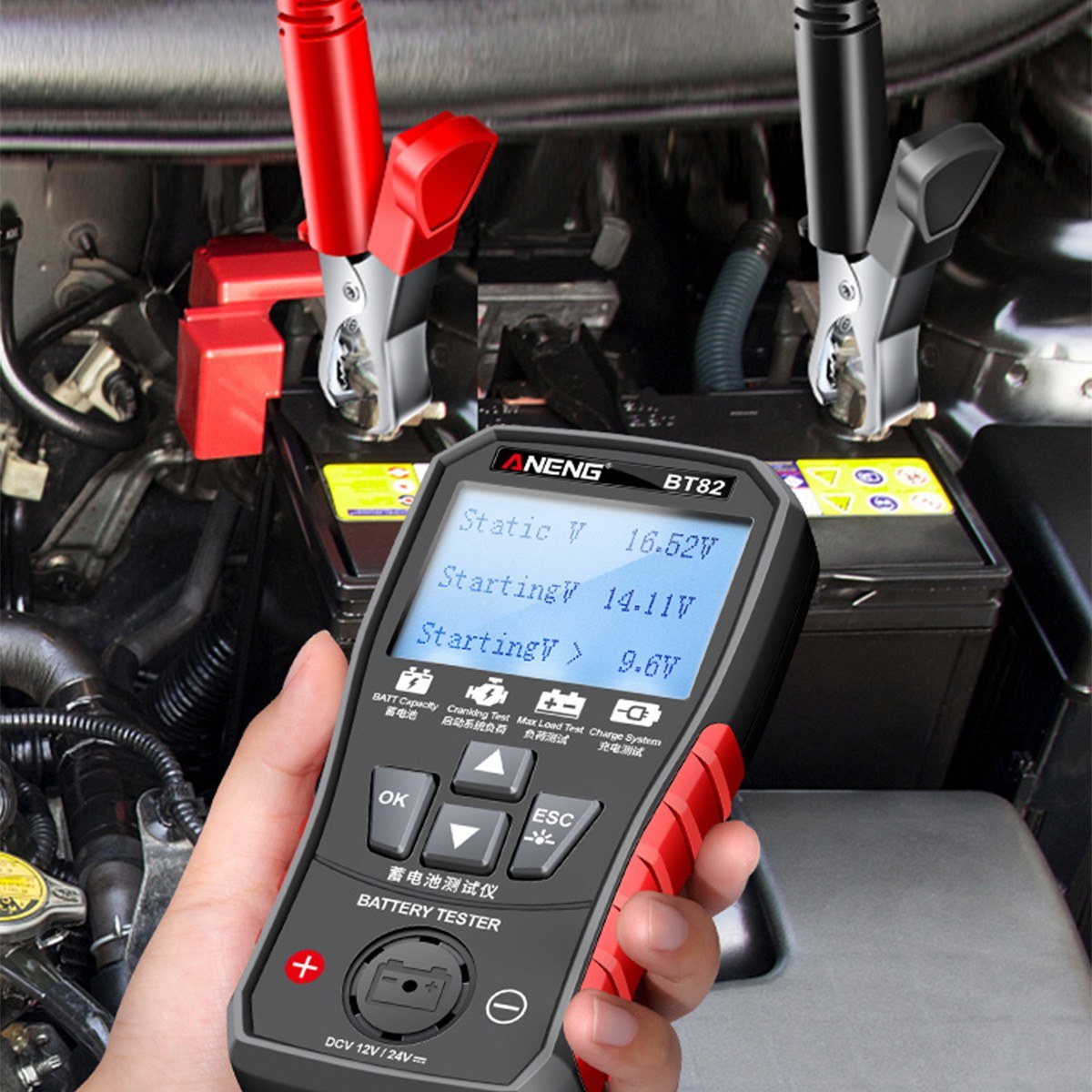 ANENG BT82 Car Battery Analyzer 12V/24V, Portable Digital Tester for Start, Load, and Charging Systems, Clear LCD Display, Auto/Motorcycle Fault Detector