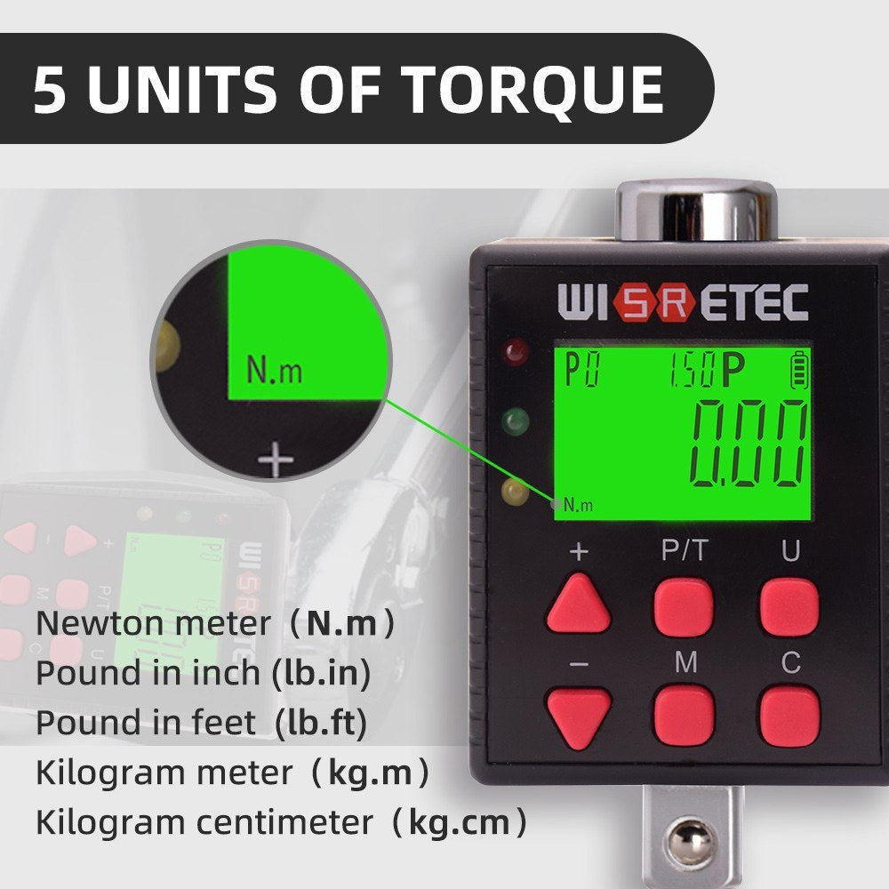 Digital Torque Wrench Tester: Backlit Display, Dual Modes, 5 Unit Settings, Buzzer & LED Indicator