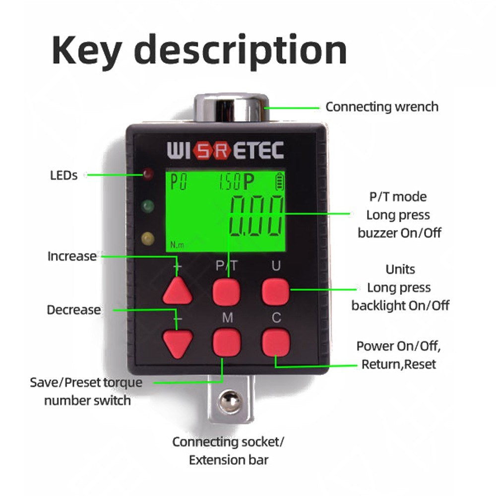 Digital Torque Wrench Tester: Backlit Display, Dual Modes, 5 Unit Settings, Buzzer & LED Indicator