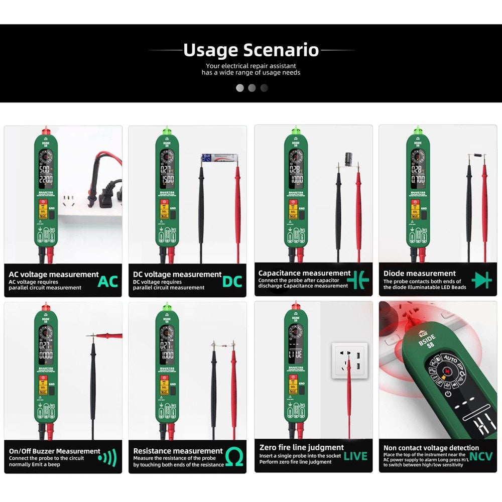 BSIDE S8 3-in-1 Digital Multimeter & Thermometer with EBTN Backlight Display, 6000 Counts