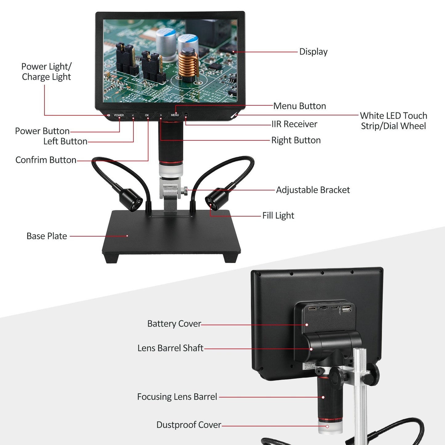 8 4K HD Video Microscope with 13MP Camera, Anti-glare IPS Screen, 1X-8X Zoom, USB for Android/iOS, Ideal for Soldering & Coin Collection
