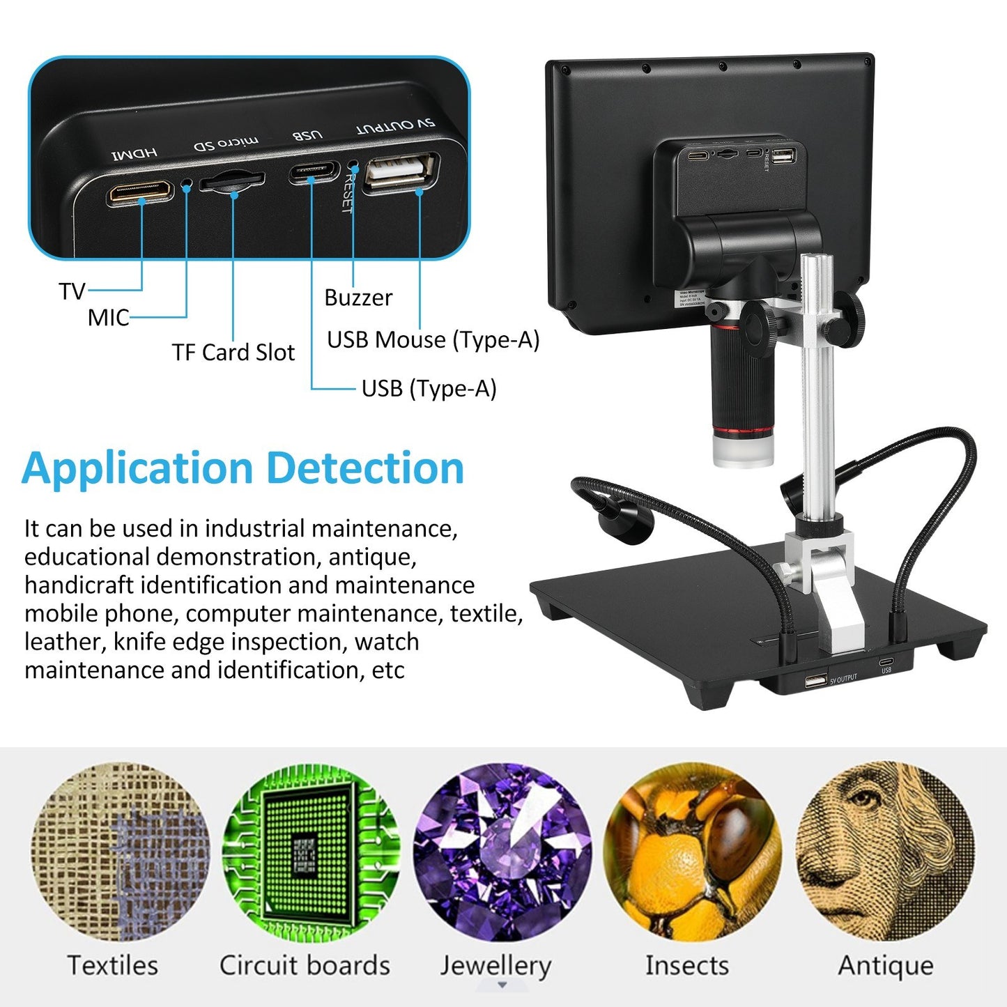 8 4K HD Video Microscope with 13MP Camera, Anti-glare IPS Screen, 1X-8X Zoom, USB for Android/iOS, Ideal for Soldering & Coin Collection